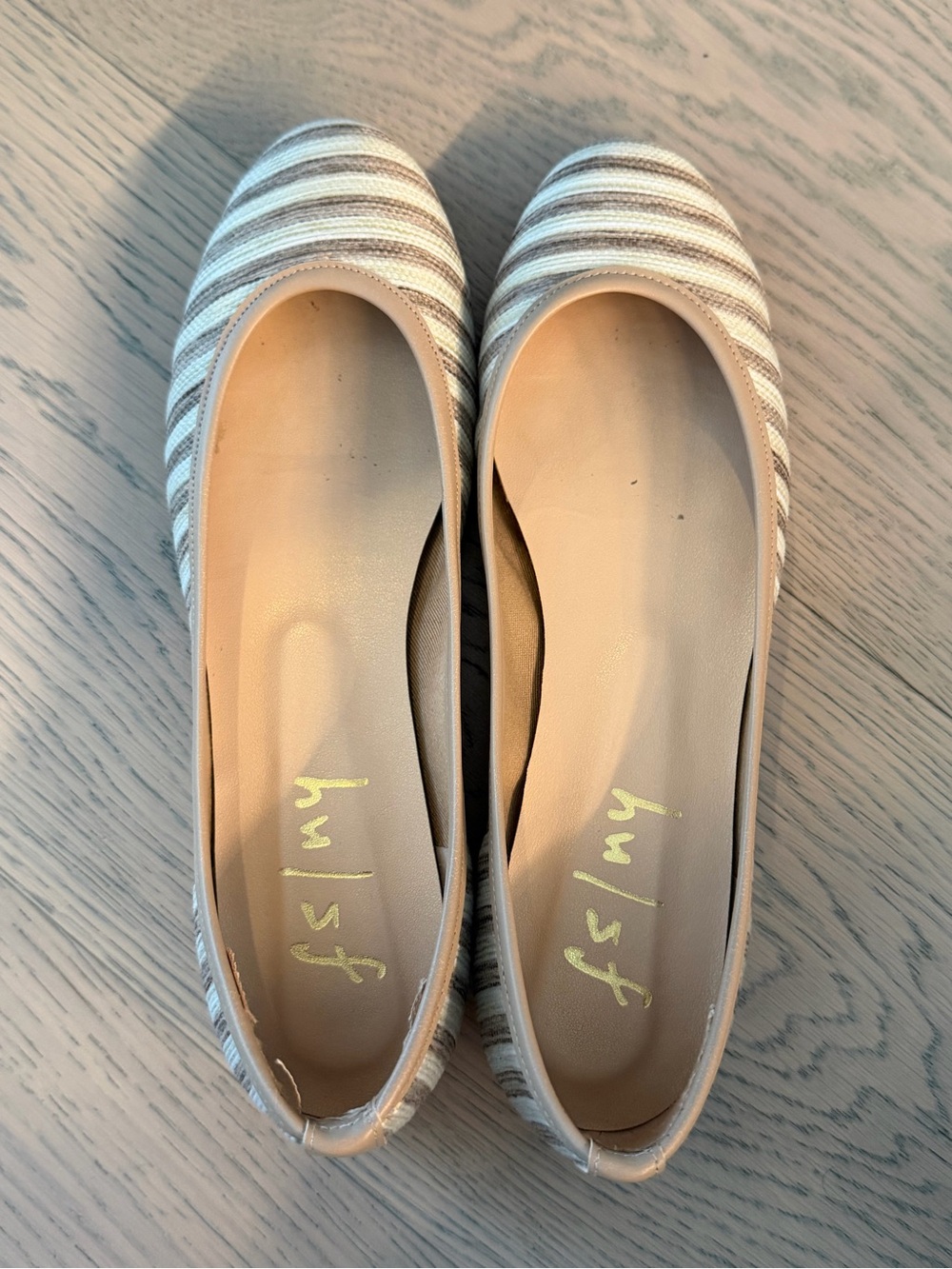 French Sole Cream and White Striped Ballet Flats
